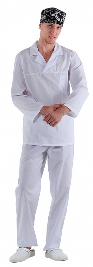 Куртка работника кухни мужская белая с белым воротником [00100] (Кл. со605) размеры 44-54