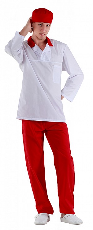 Куртка работника кухни мужская белая с красным воротником [00100] (Кл. со615) размеры 44-54